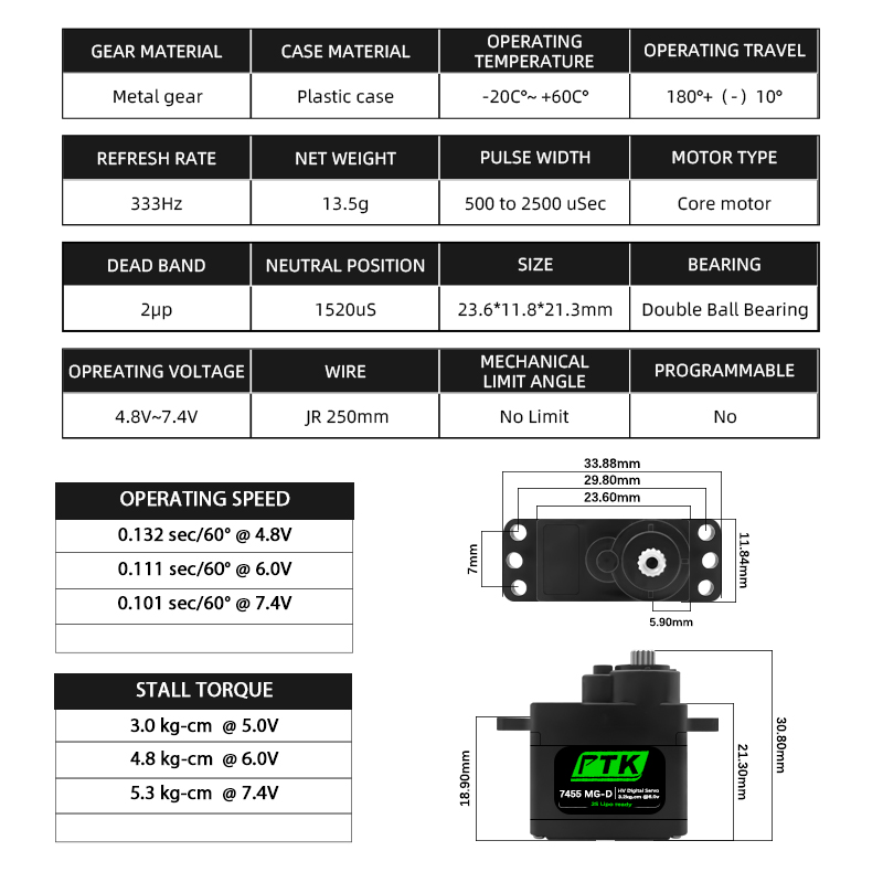 PTK 7455MG-D servo 12g Digital - Rc Helicopter Servo recensie en prijs
